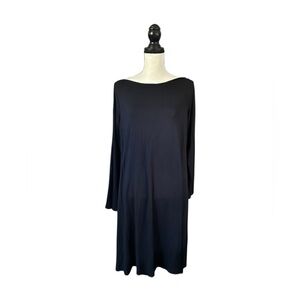 Eileen Fisher Black Bateau Neck Long Sleeve Dress Stretch Jersey Knit Casual L